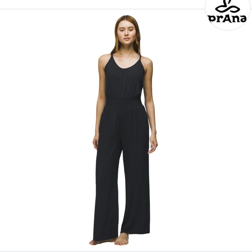 NWT Prana Fernie black Wide leg Jumpsuit beach Coverup lightweight tencel modal